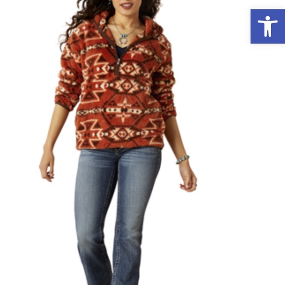 Ariat Women's Bomber Jacket in Red and Cream - Picture 3 of 12